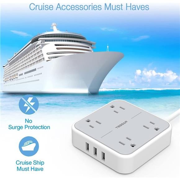 Power Strip with 3 USB Ports, 5 ft Extension Cord Flat Plug with 4 Outlets - Picture 6 of 6